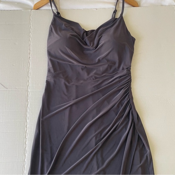 Guess Asymmetrical Cowl Neck Charcoal Dress Rushed Straps - Picture 2 of 13